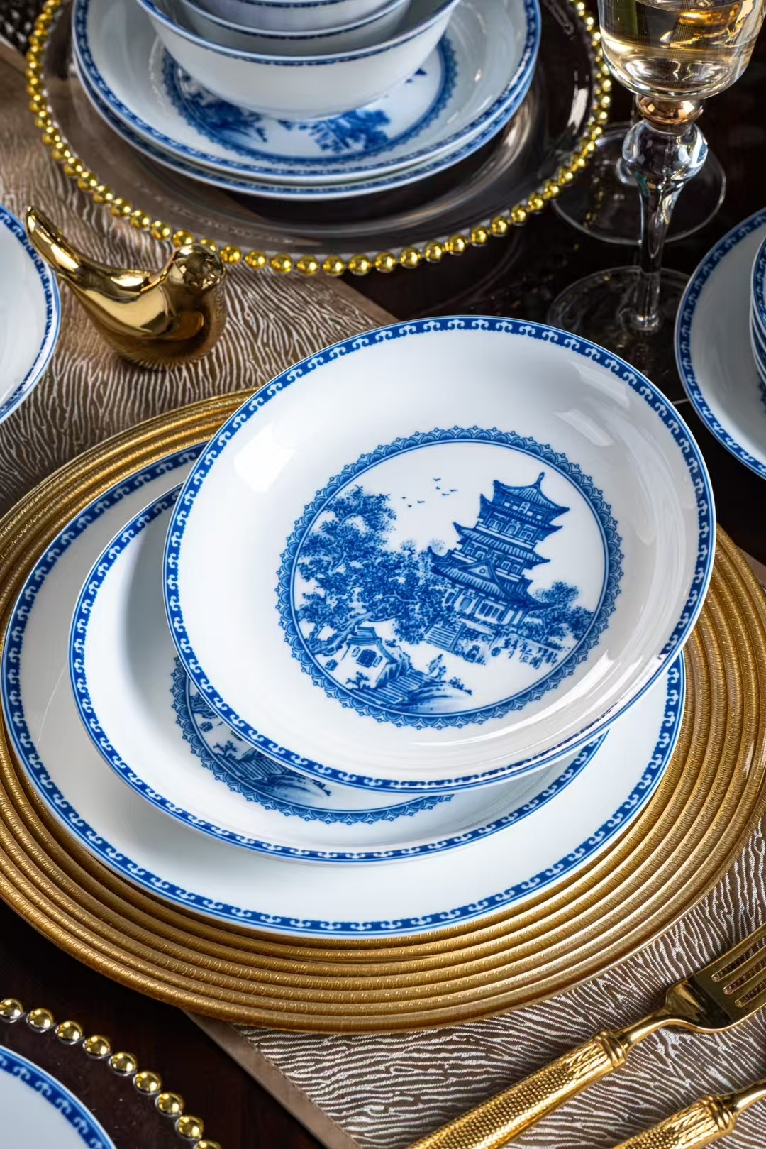 景德镇青花瓷餐具套装家用乔迁新居中国风高温釉下彩高白瓷碗碟盘58件