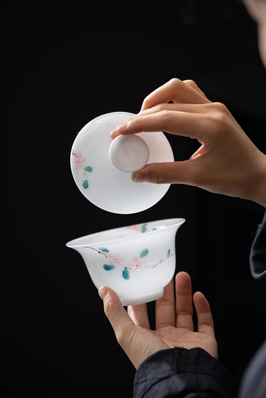 冰种羊脂玉茶具套装家用办公室中式景德白玉瓷功夫茶具高档送礼品盖碗