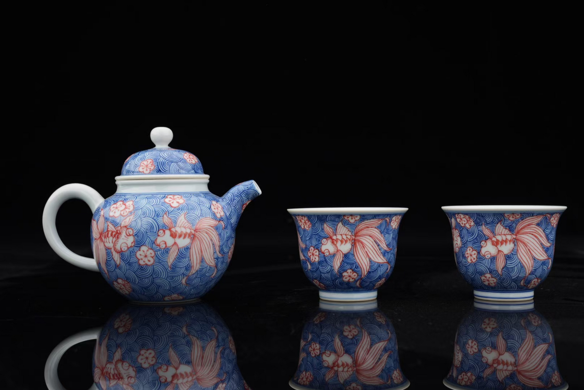 景德镇功夫茶具套组陶瓷青花一壶两杯手绘茶杯茶壶纯手工胎仿古釉高档