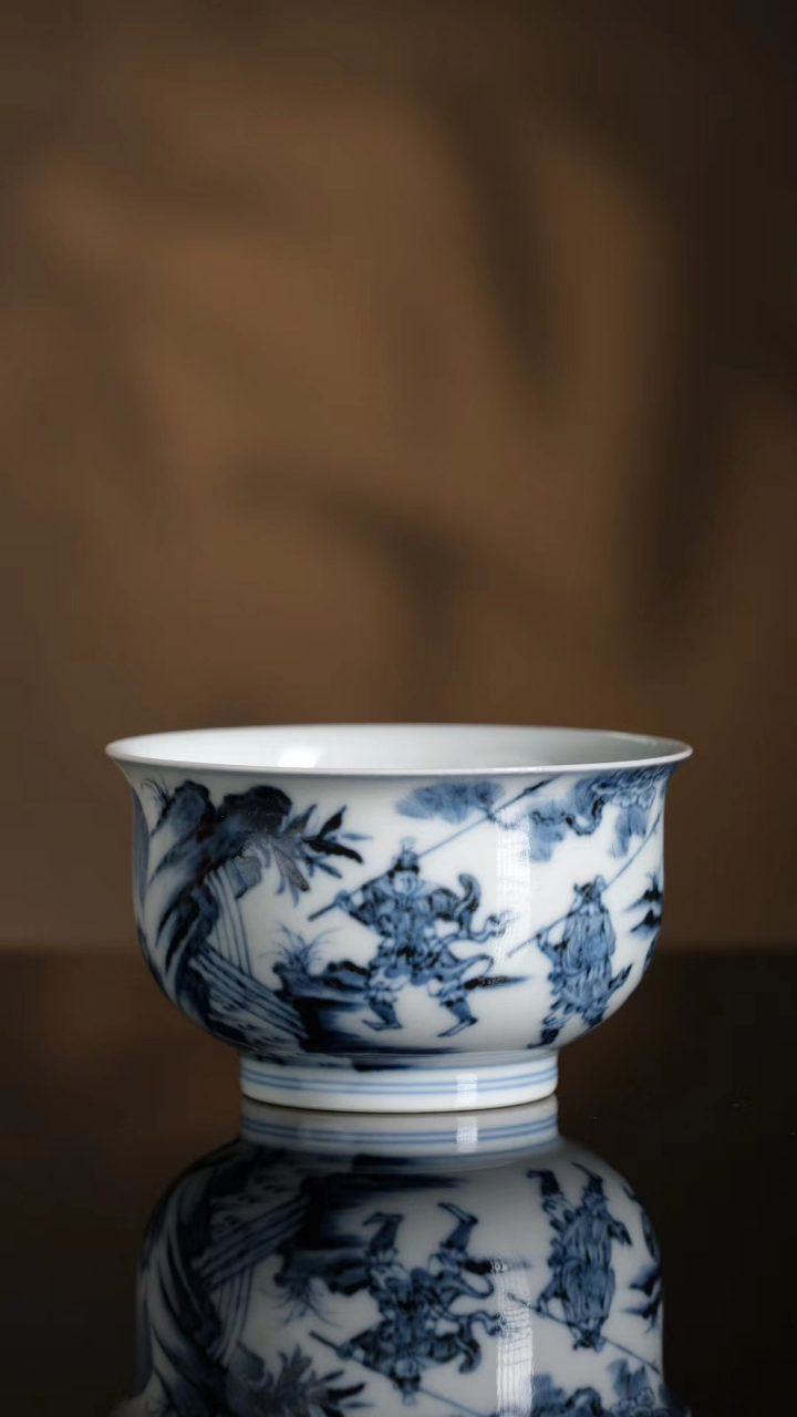 手工景德镇元代青花鬼谷子下山儒士高端男士茶具品茗单茶杯主人杯个人