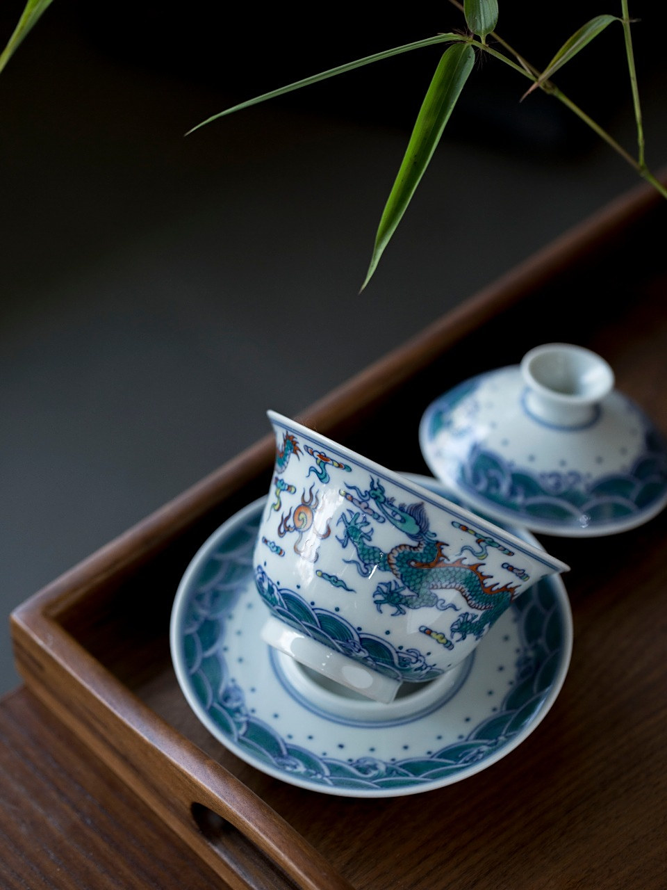 仿古手工胎釉斗彩工笔手绘龙纹三才盖碗景德镇手作陶瓷茶器茶具 口径