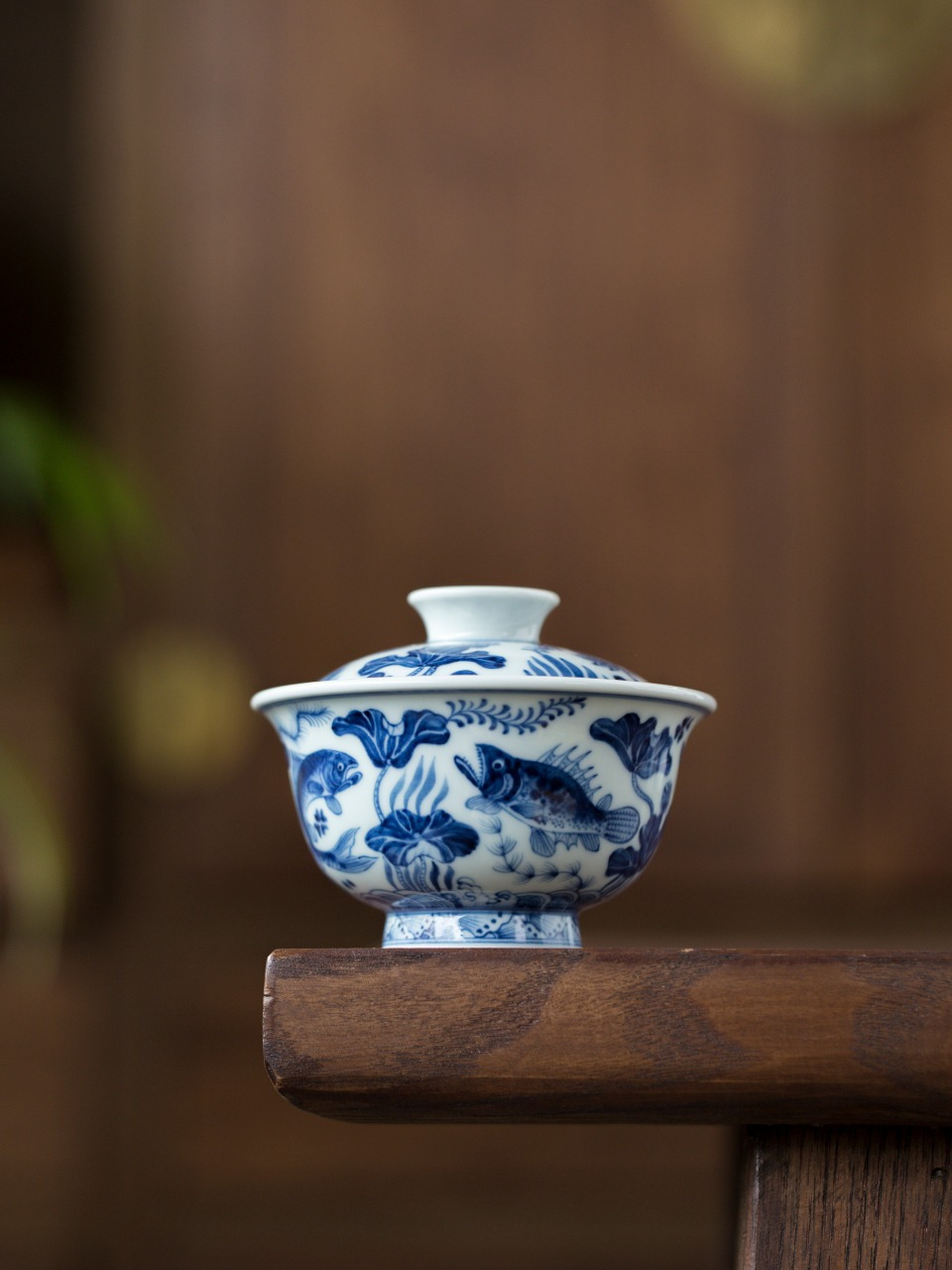 景德匠人经典仿古花面青花手绘鱼藻纹二才岩茶盖碗永乐压手杯高端茶具