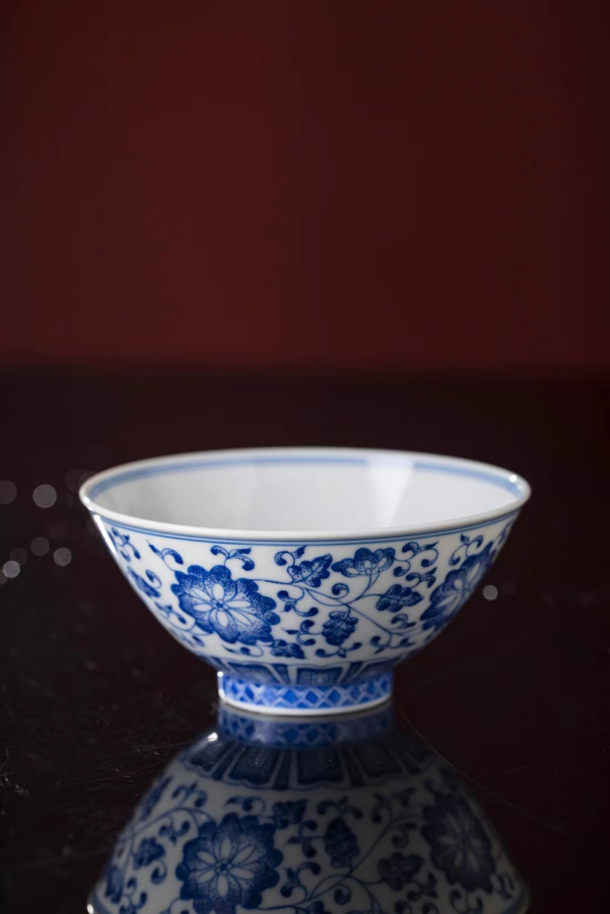 95景德镇经典陶瓷茶具手工仿古薄胎点工手绘青花缠枝纹功夫茶主人