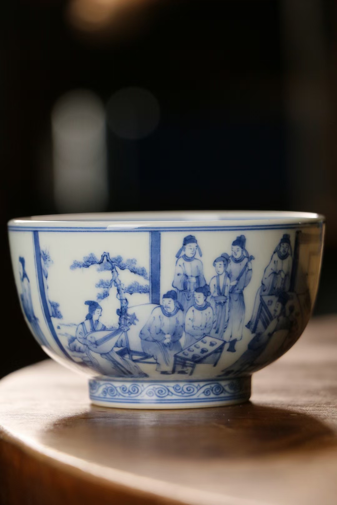 青花柴窑主人杯景德镇茶具功夫茶品茗杯单杯手绘韩熙载夜宴人物杯内外