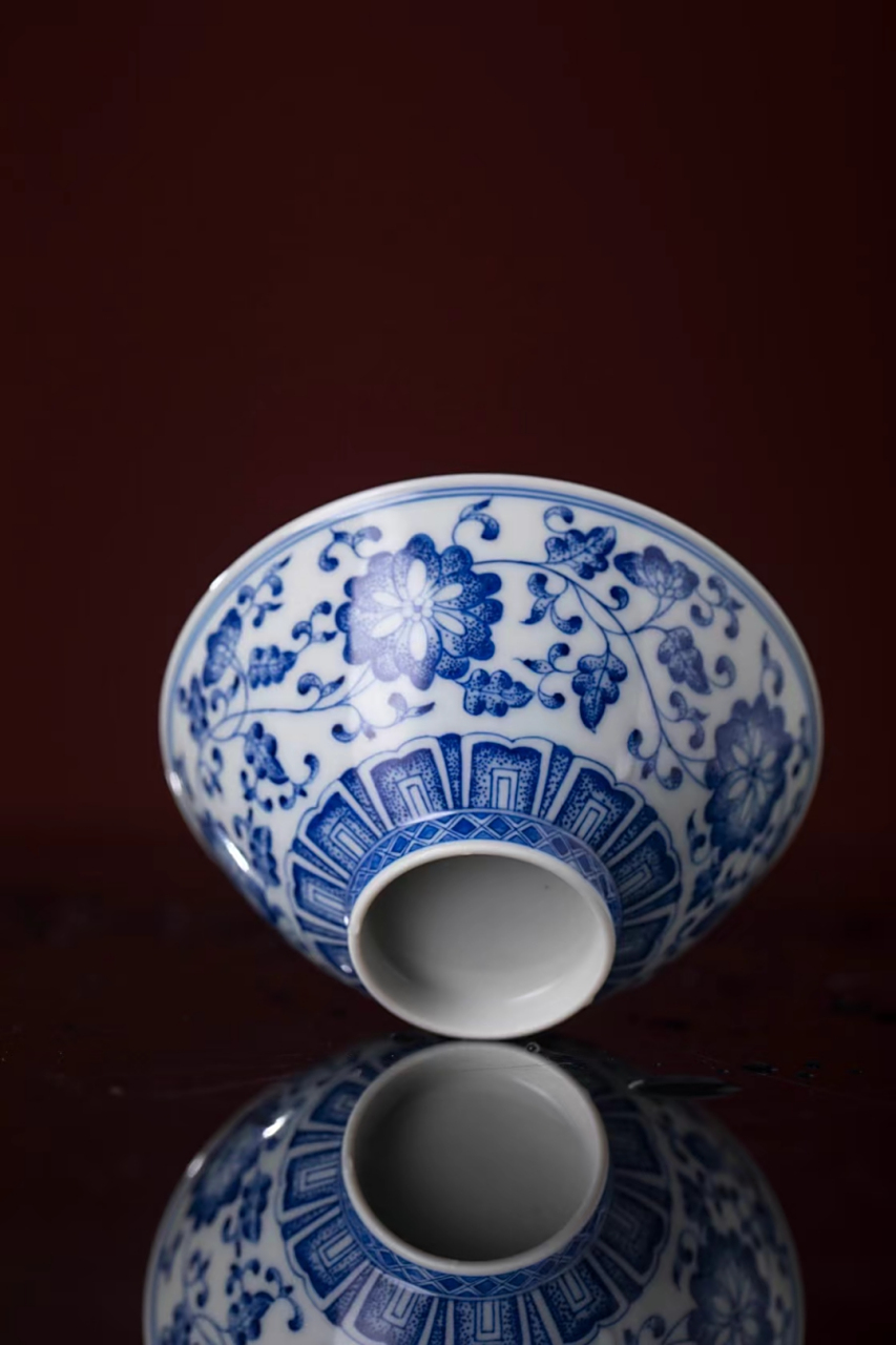 95景德镇经典陶瓷茶具手工仿古薄胎点工手绘青花缠枝纹功夫茶主人