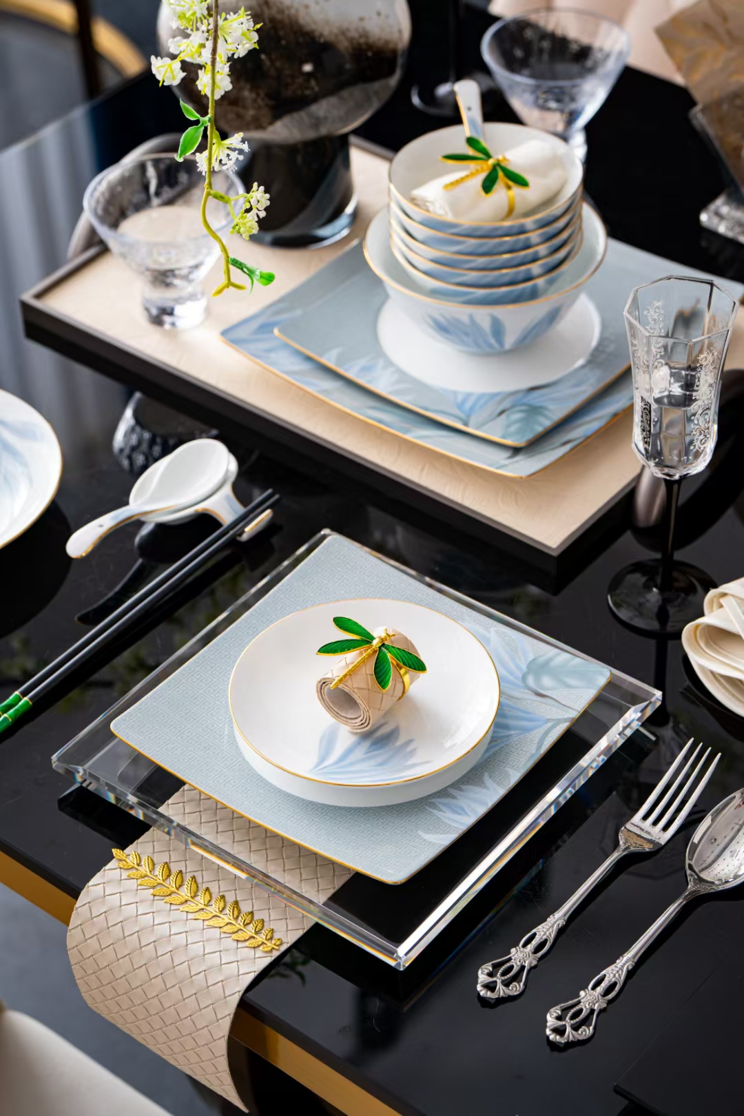 新中式高温白瓷碗碟套装家用高级感餐具轻奢景德镇乔迁新婚伴手礼60件