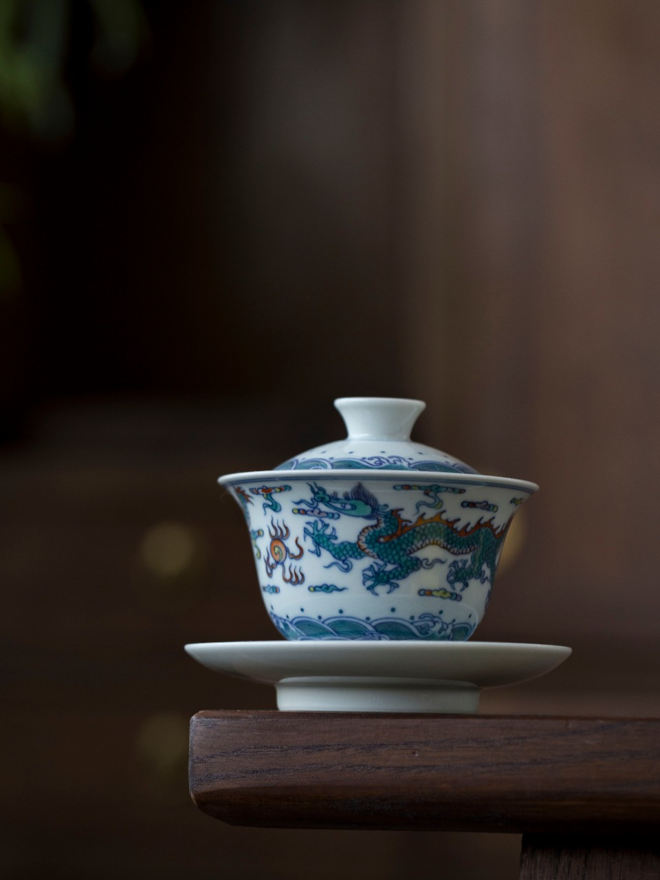 仿古手工胎釉斗彩工笔手绘龙纹三才盖碗景德镇手作陶瓷茶器茶具 口径