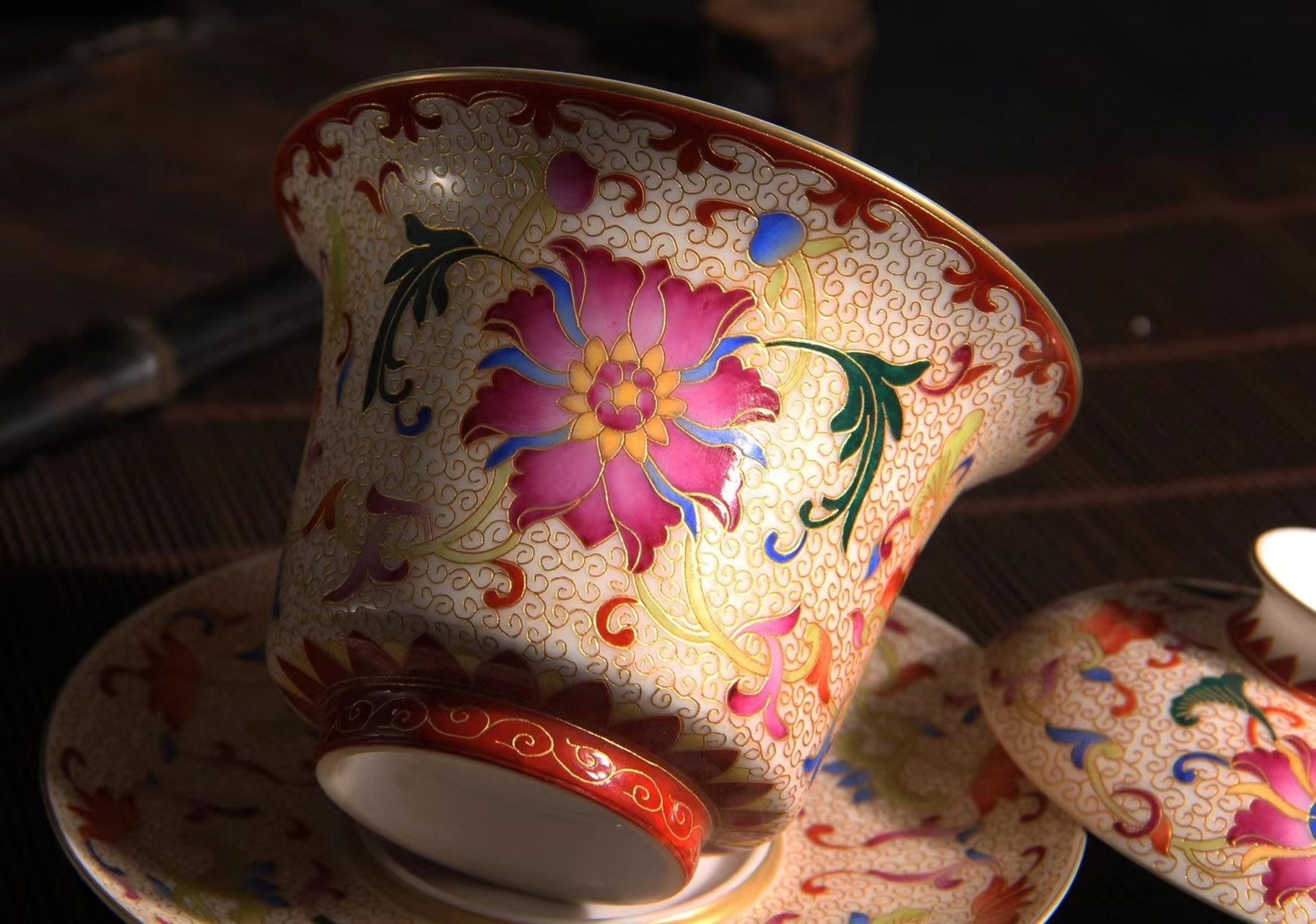 景德匠人传承工艺掐丝珐琅彩马蹄三才盖碗茶具功夫泡茶壶高端珍藏茶器