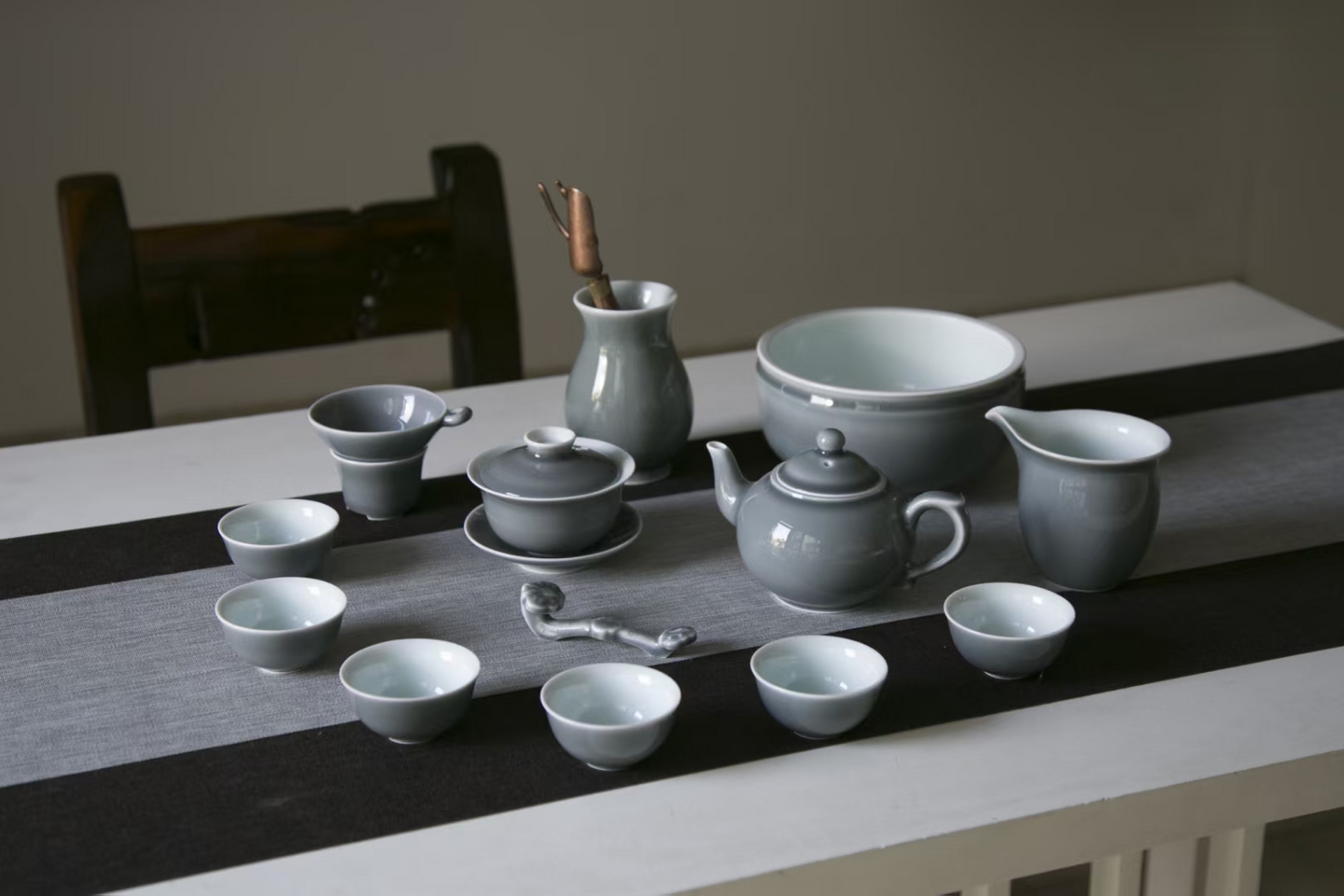 景德镇原矿颜色釉茶具大套组盖碗功夫茶杯陶瓷套装13头茶壶茶漏公道
