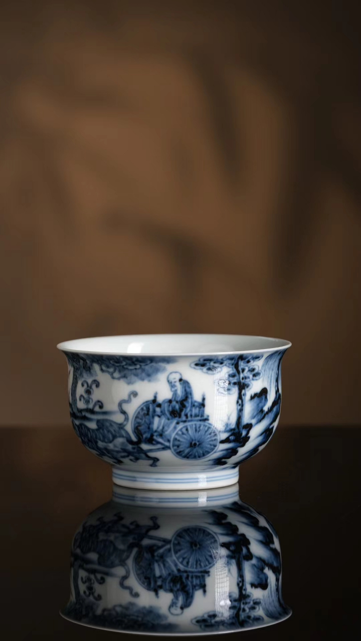 手工景德镇元代青花鬼谷子下山儒士高端男士茶具品茗单茶杯主人杯个人