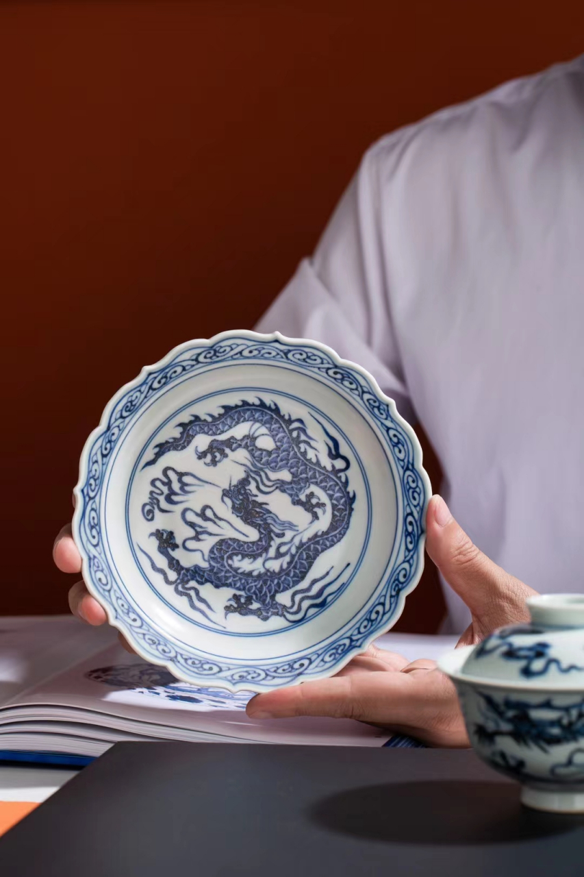 元青花仿古手工胎亚光釉陶瓷龙纹赏盘功夫茶器大壶承实用器具果盘