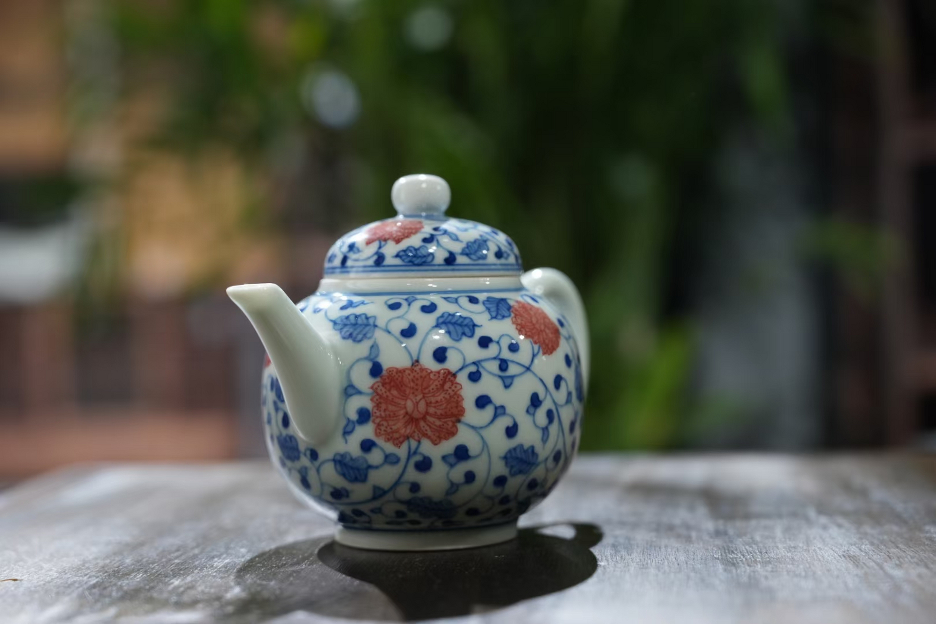 经典爆款陶瓷茶壶景德镇高岭土仿古泥匠人手绘青花釉下红缠枝球孔泡茶