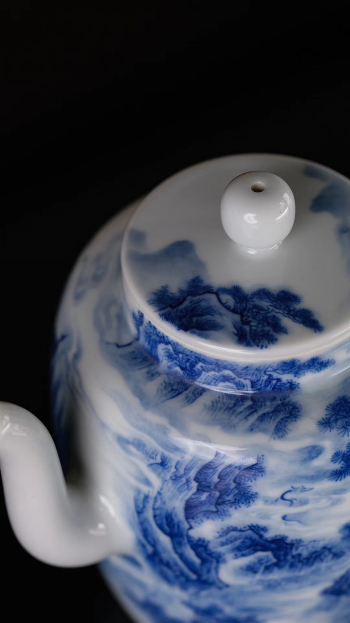 景德镇非遗传承大师窑口精品高货青花细工手绘通景满工山水《春龙起蛰