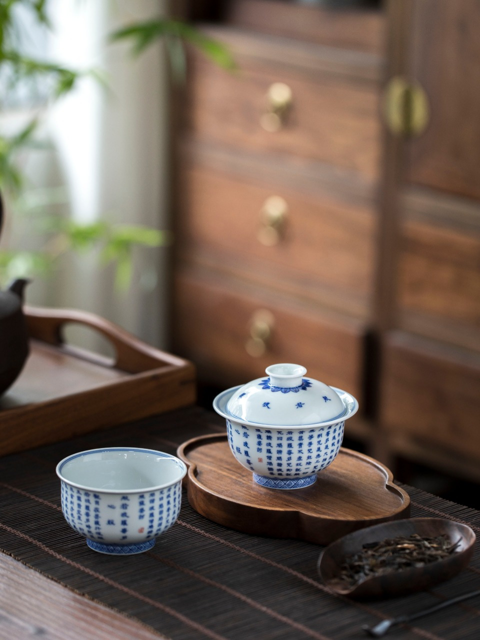 青花手写书法般若波罗蜜多心经元宝两才厚胎手工盖碗景德镇釉下彩高温