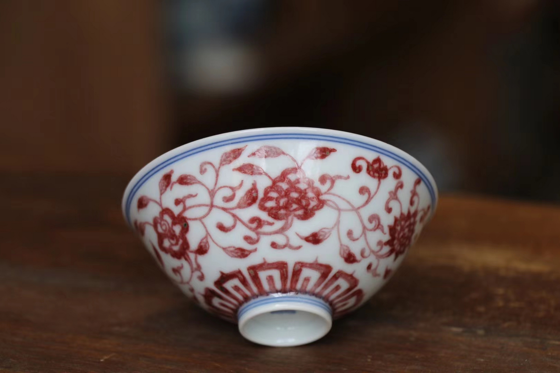 景德镇手作珍藏茶器青花釉里红全红缠枝莲纹手工薄胎