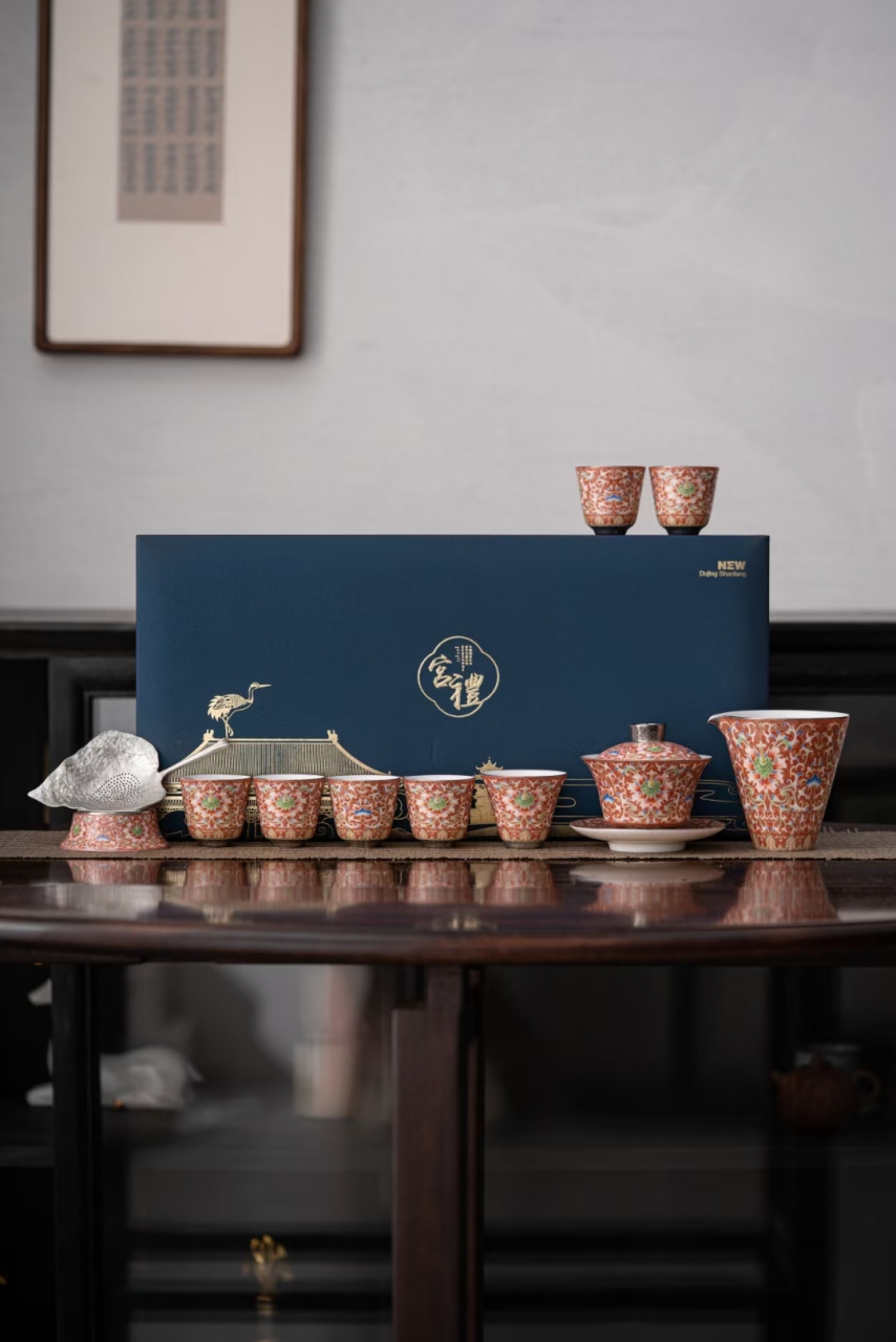 渡景山房 珐琅彩功夫茶具套装宫廷风家用盖碗泡茶防烫轻奢送礼盒装13