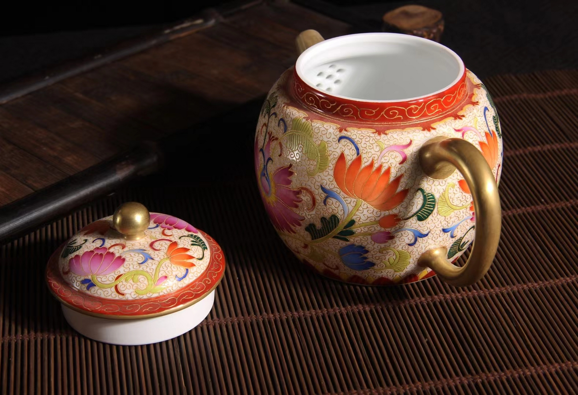 景德匠人传承工艺掐丝珐琅彩马蹄三才盖碗茶具功夫泡茶壶高端珍藏茶器