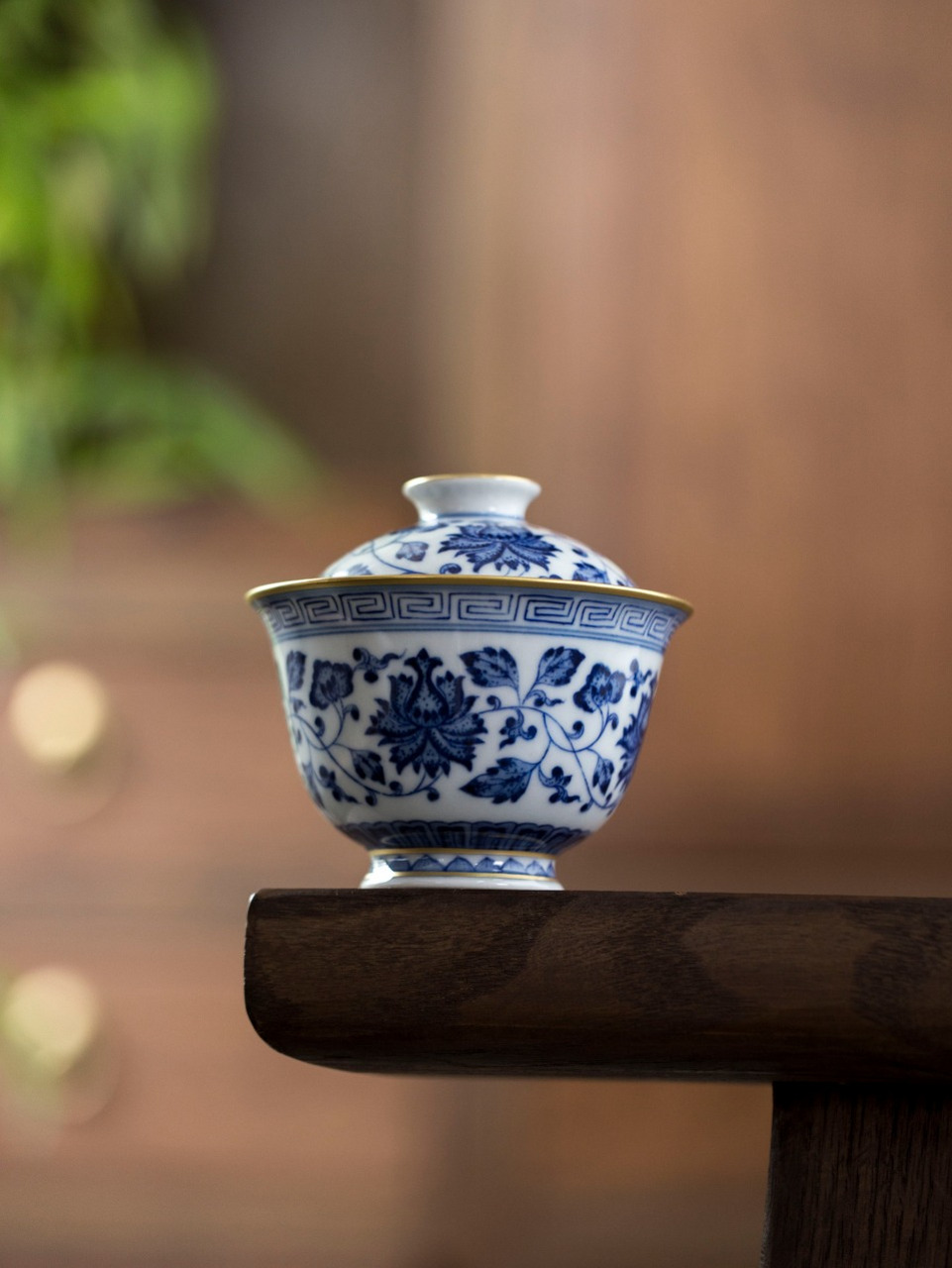 青花描金点工手绘缠枝莲两才盖碗配壶承高档岩茶专用泡茶器具景德镇