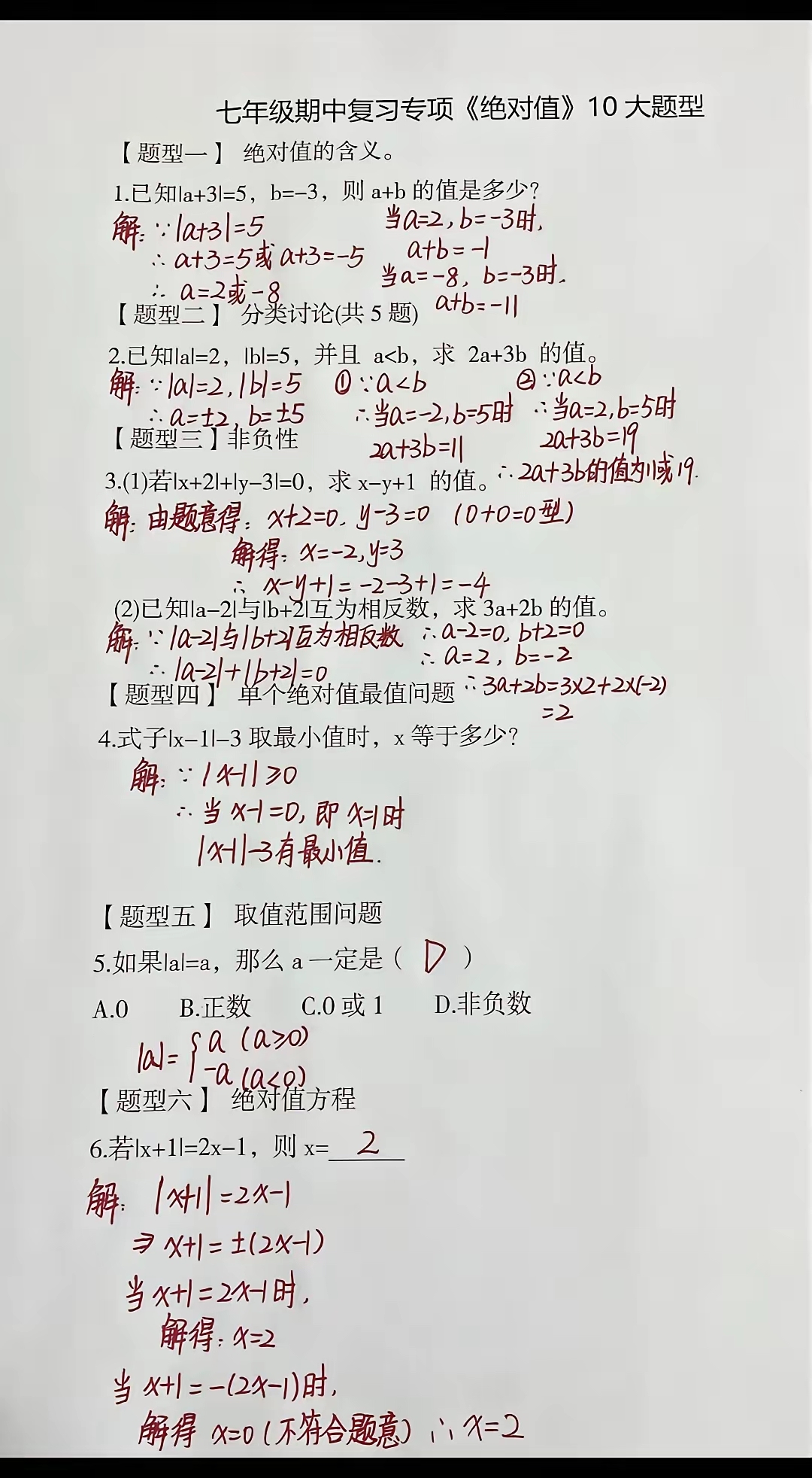 关于七上绝对值精练｜高频题型汇编的信息