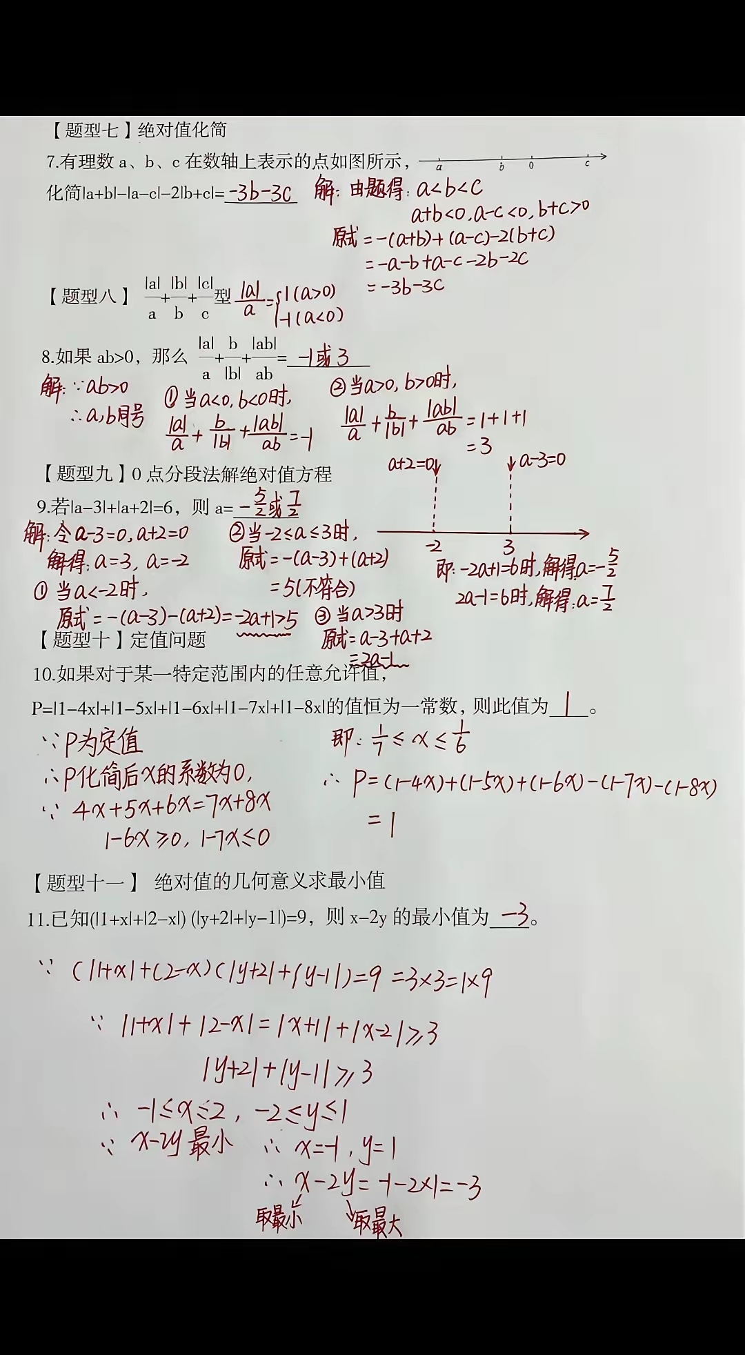 绝对值练习(七年级绝对值专题训练及答案)