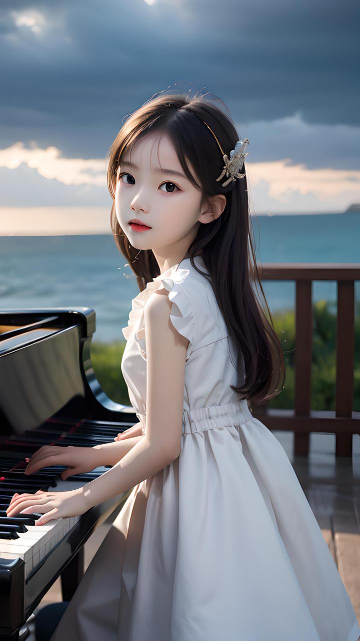在海中弹钢琴的小女孩,ai作画  #我的旅行日记# #娱乐大放送# #海底捞