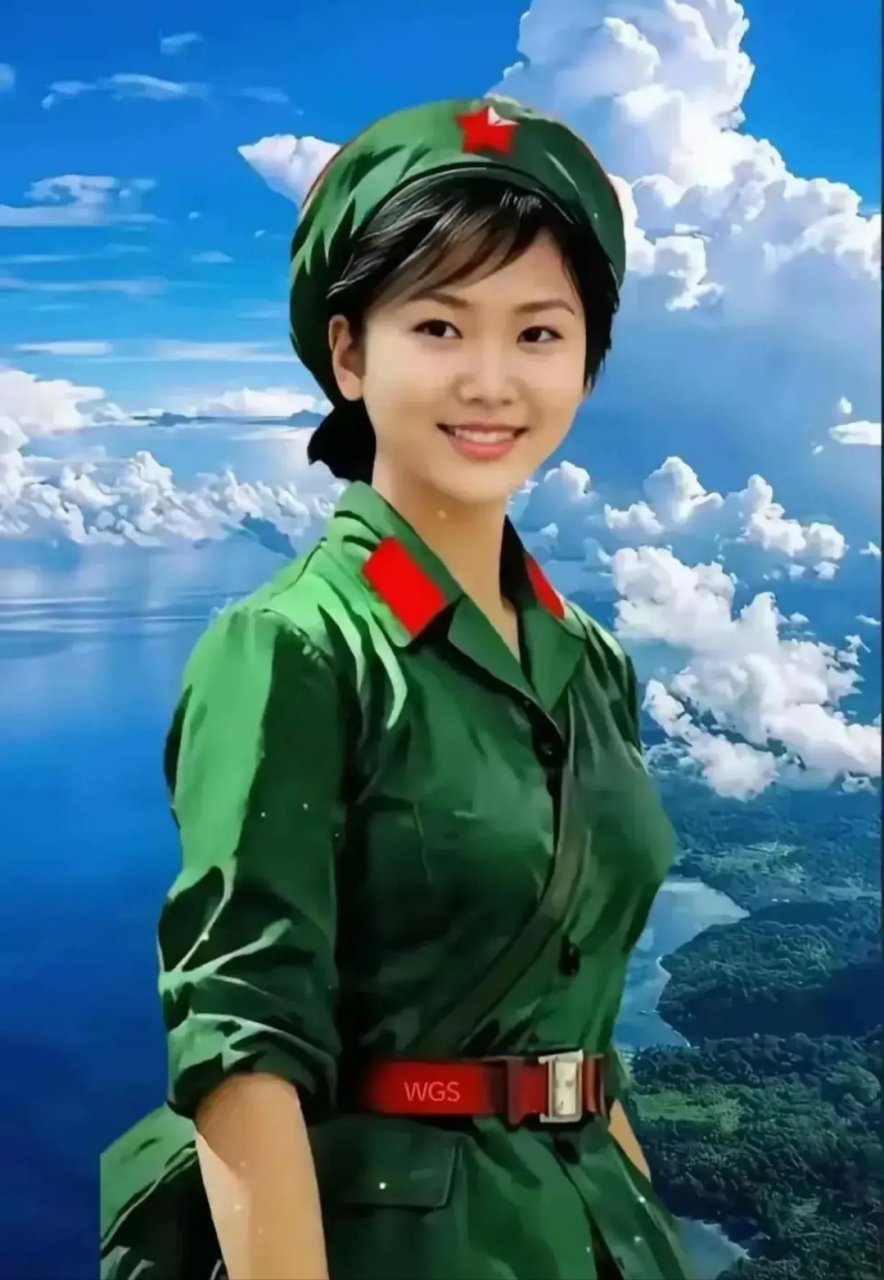 这张照片拍摄的是一位穿着"六五"式军装女兵的情景.