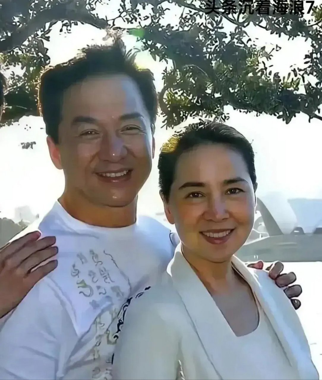 这张照片拍摄于2017年,成龙和妻子林凤娇的合影.