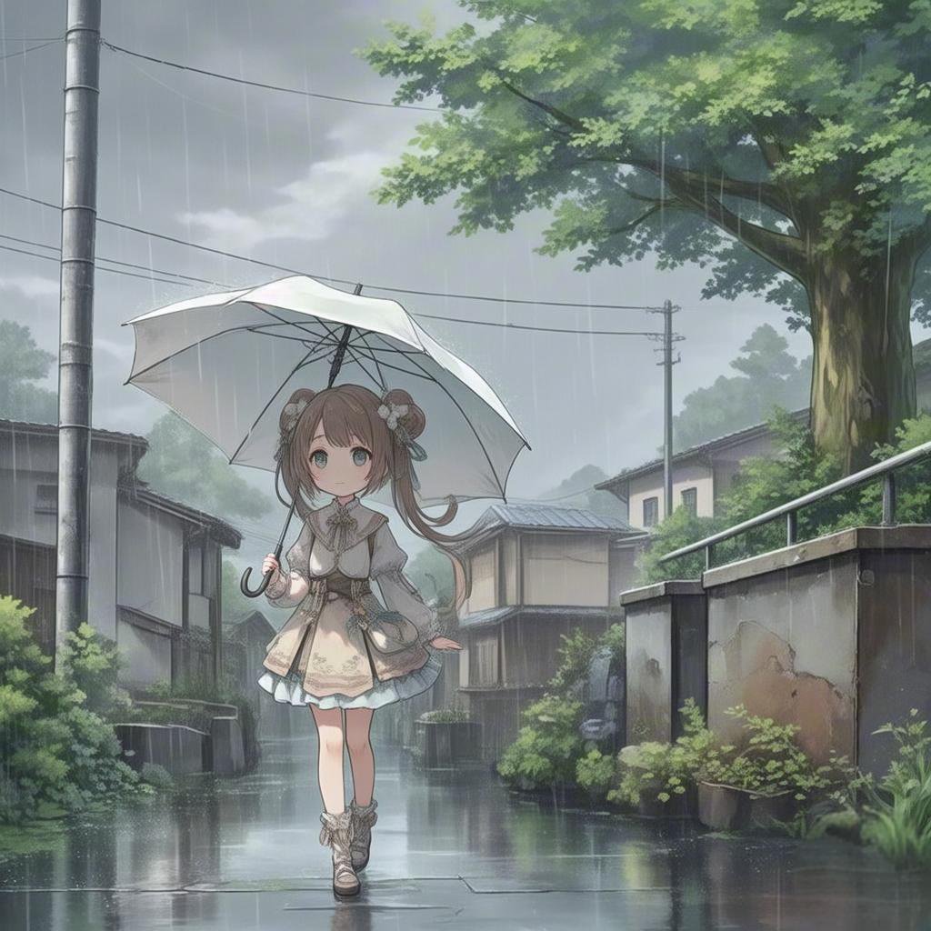 下雨撑伞的动漫图片