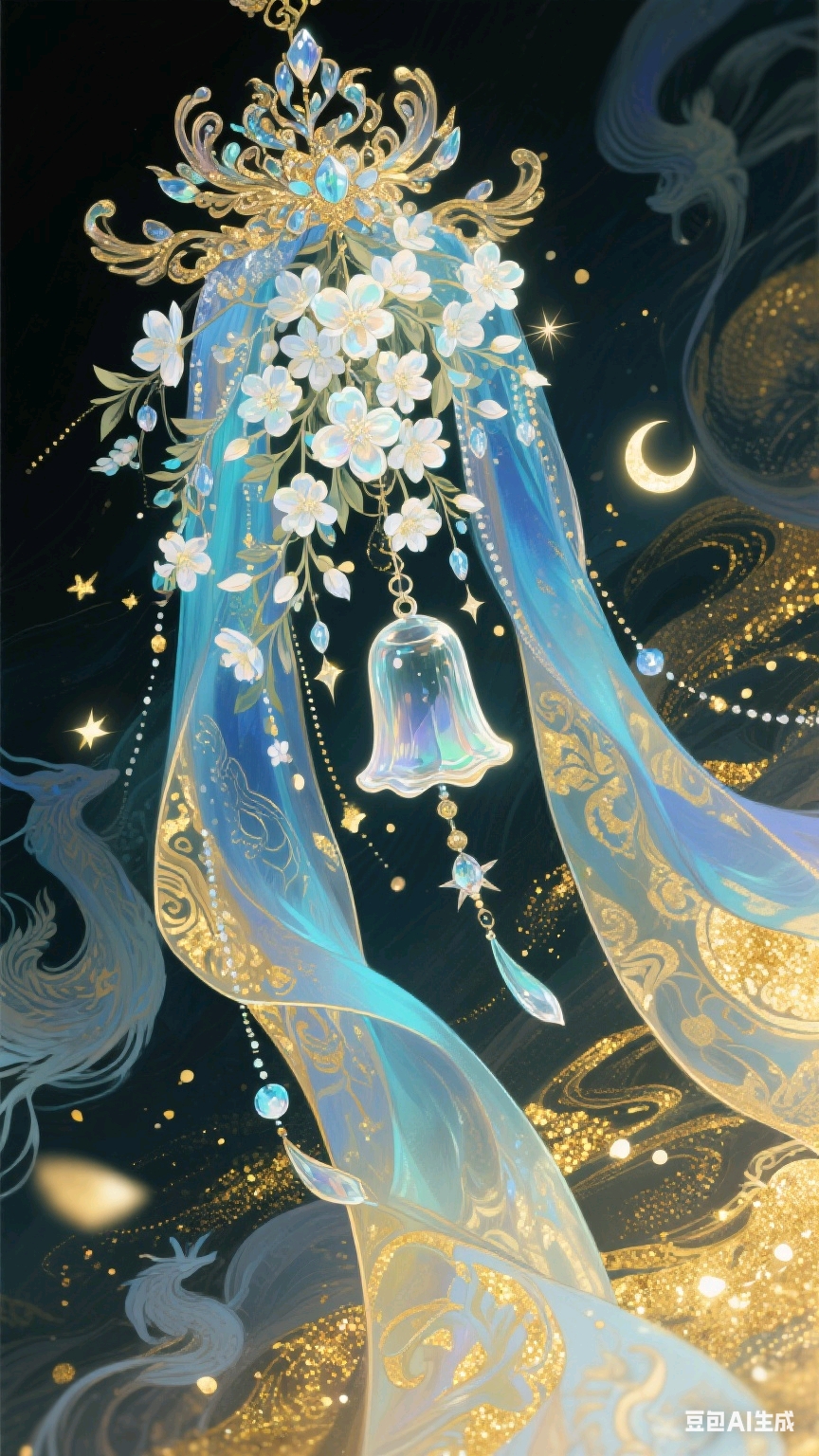 传统纹样和国漫画风的古风水粉插画,运用磨砂肌理的绘画艺术形式,从