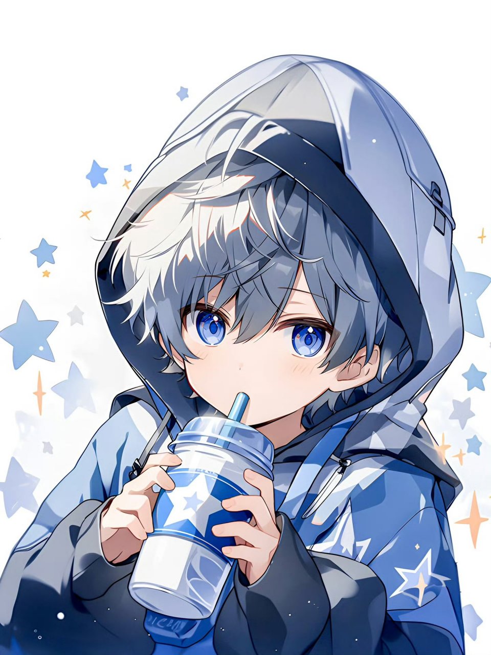 动漫头像和壁纸# #金秋图文动态创作节# 男生蓝色系冬天的第一杯奶茶