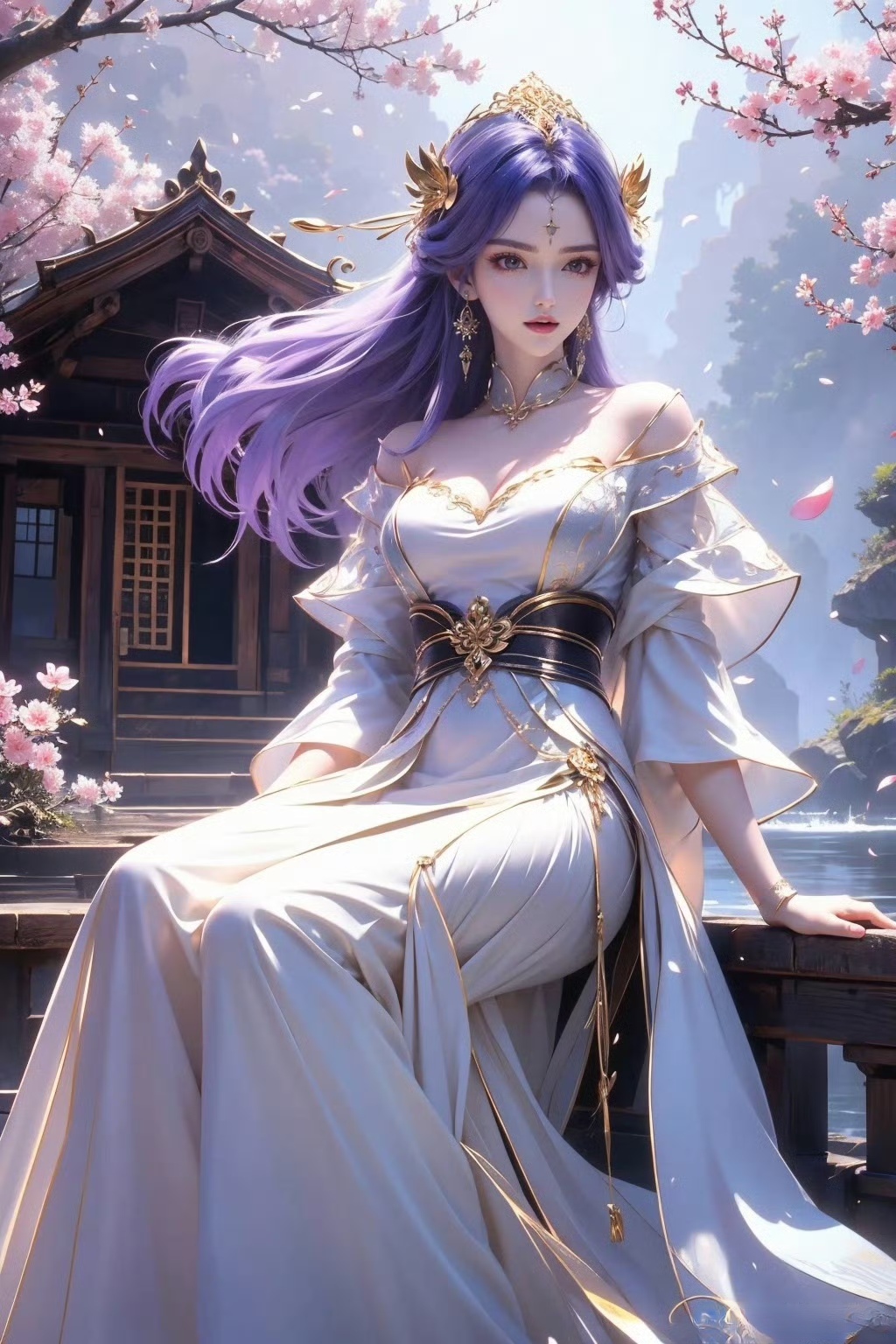 国漫女神# 紫发精灵,古风美女,亭台楼阁,宛如画中仙.