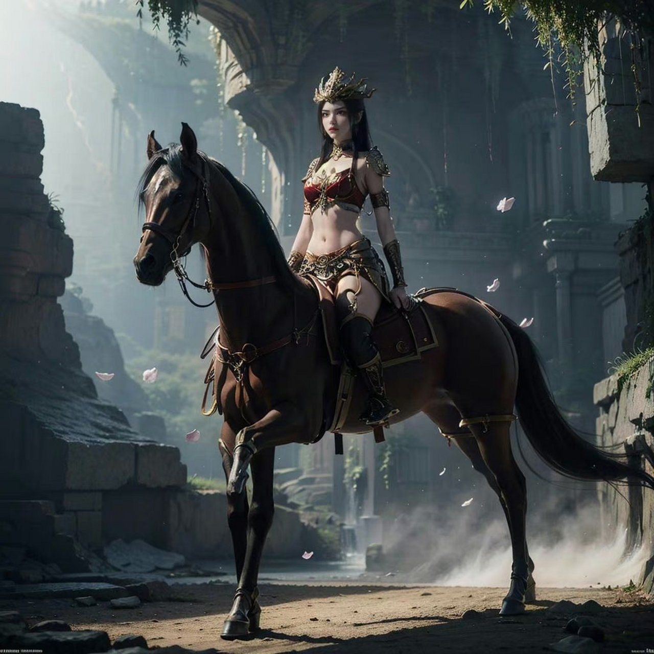 斗破苍穹# #ai绘画# 美杜莎女王第一次骑马美图,看上去似乎不太成功