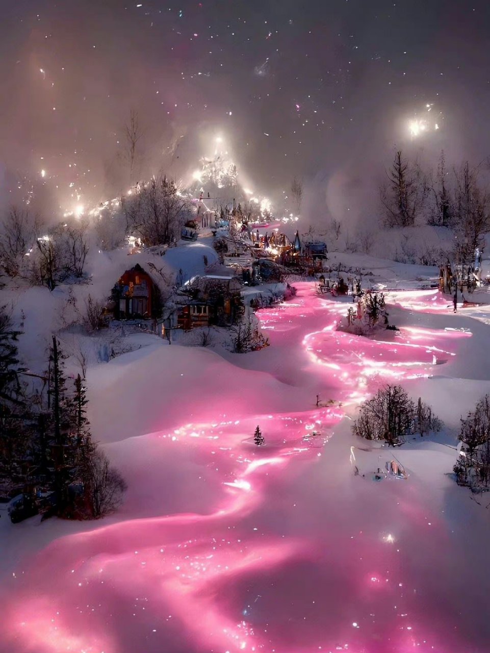 ai绘画# 绝美的粉色极光,这样美景现实中能看到吗?