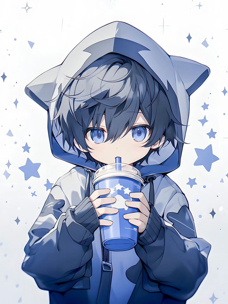 动漫头像和壁纸# #金秋图文动态创作节# 男生蓝色系冬天的第一杯奶茶
