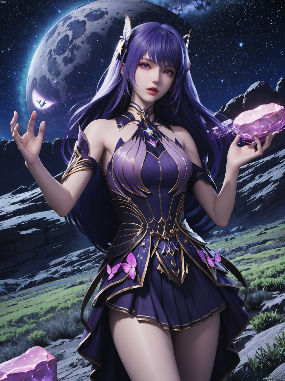 国漫女神# 月光下紫色系女神圣采儿,容颜绝世身材妩媚动人.