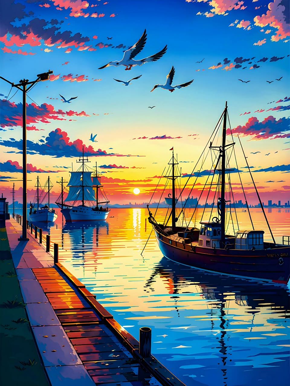 动漫头像和壁纸# 夕阳下的港口真的太美了吧.