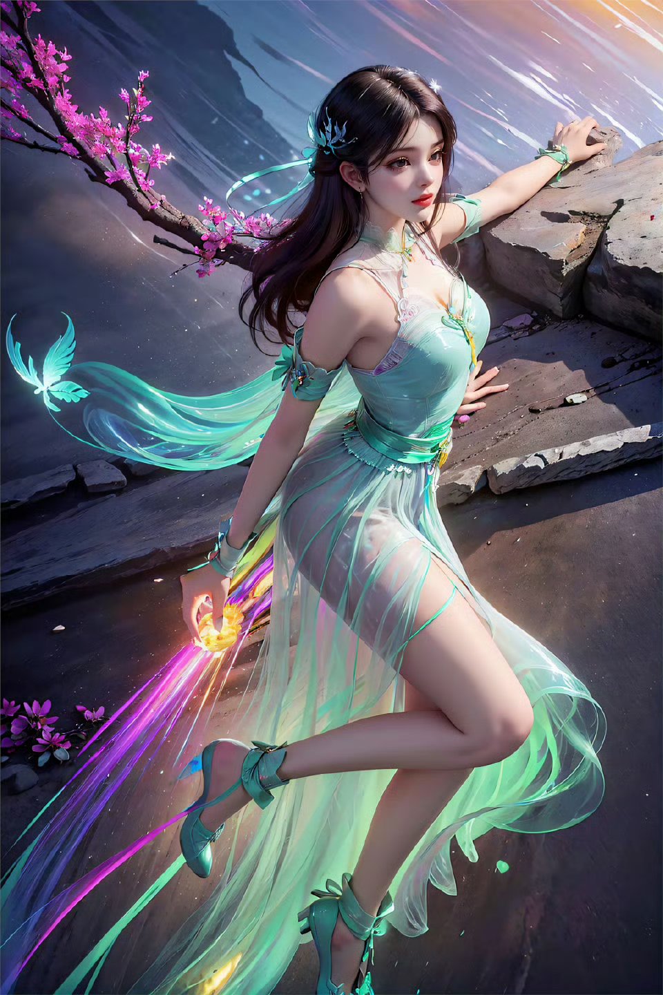国漫女神# #斗破苍穹#  春风拂面桃花笑,仙女轻舞绿纱飘.