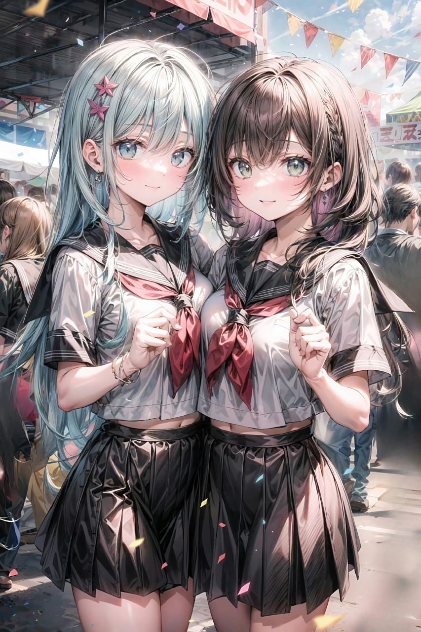 ai绘画# 惹人喜爱一对可爱的姐妹花,大家会选择哪一位呢?