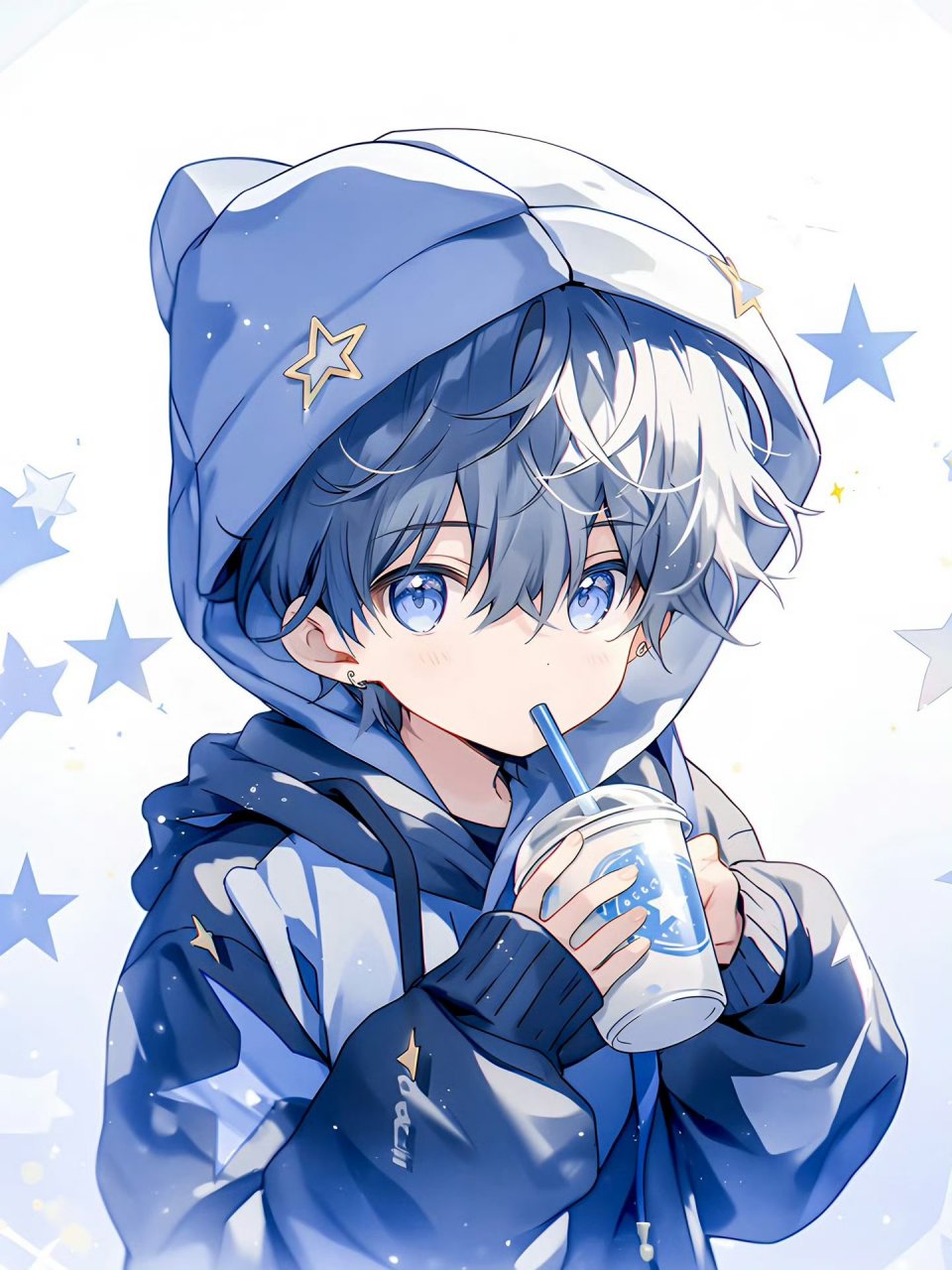 动漫头像和壁纸# #金秋图文动态创作节# 男生蓝色系冬天的第一杯奶茶