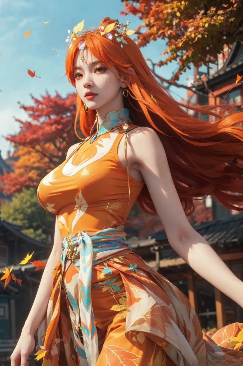 国漫女神# 现代制服时尚穿搭的橙色系女神柳七月.