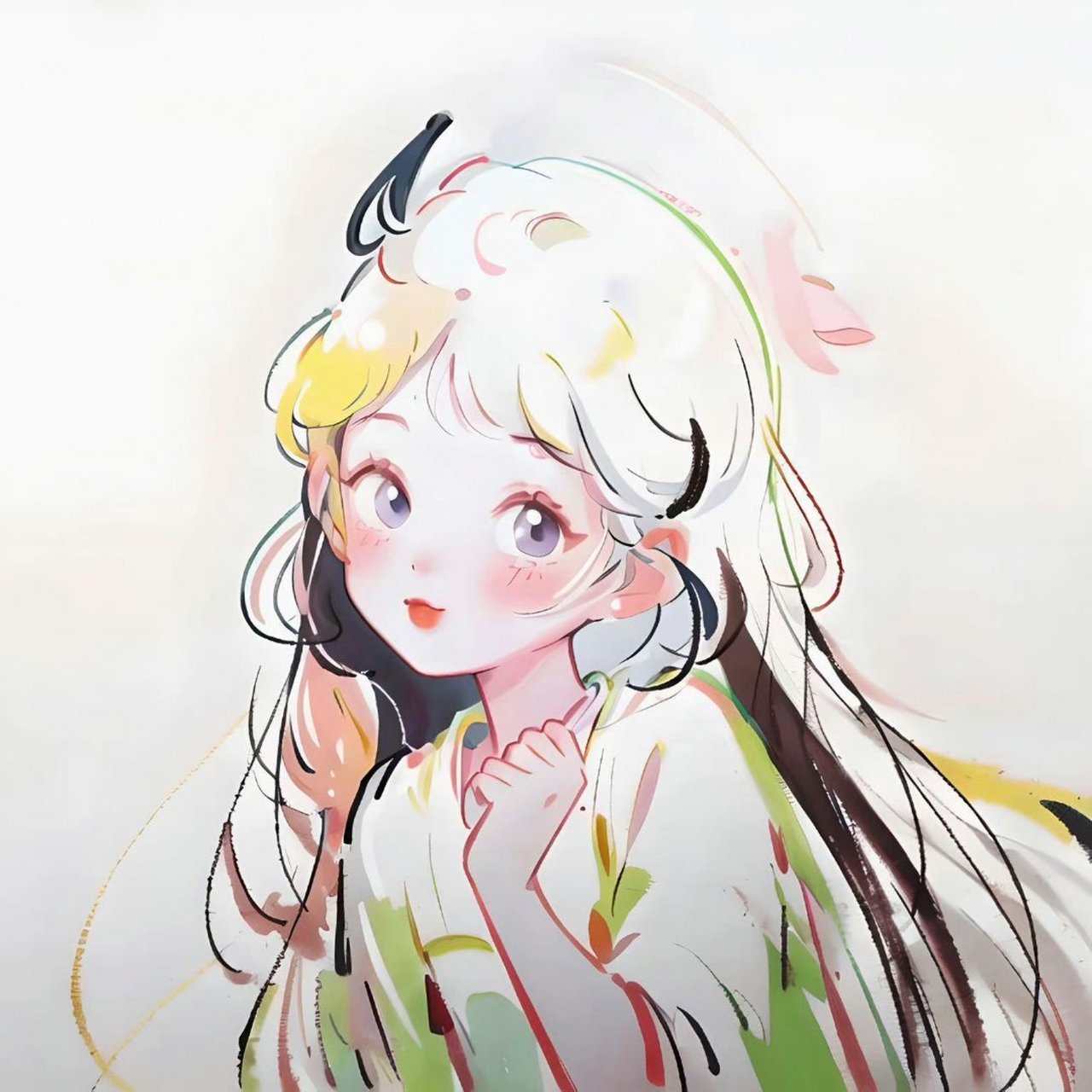 动漫头像和壁纸# 七彩水墨女生头像 ​,拿图记得留下点赞的痕迹 !!