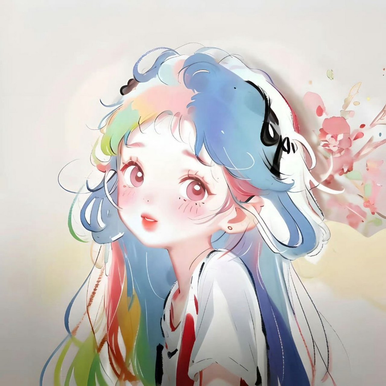 动漫头像和壁纸# 七彩水墨女生头像 ​,拿图记得留下点赞的痕迹 !!