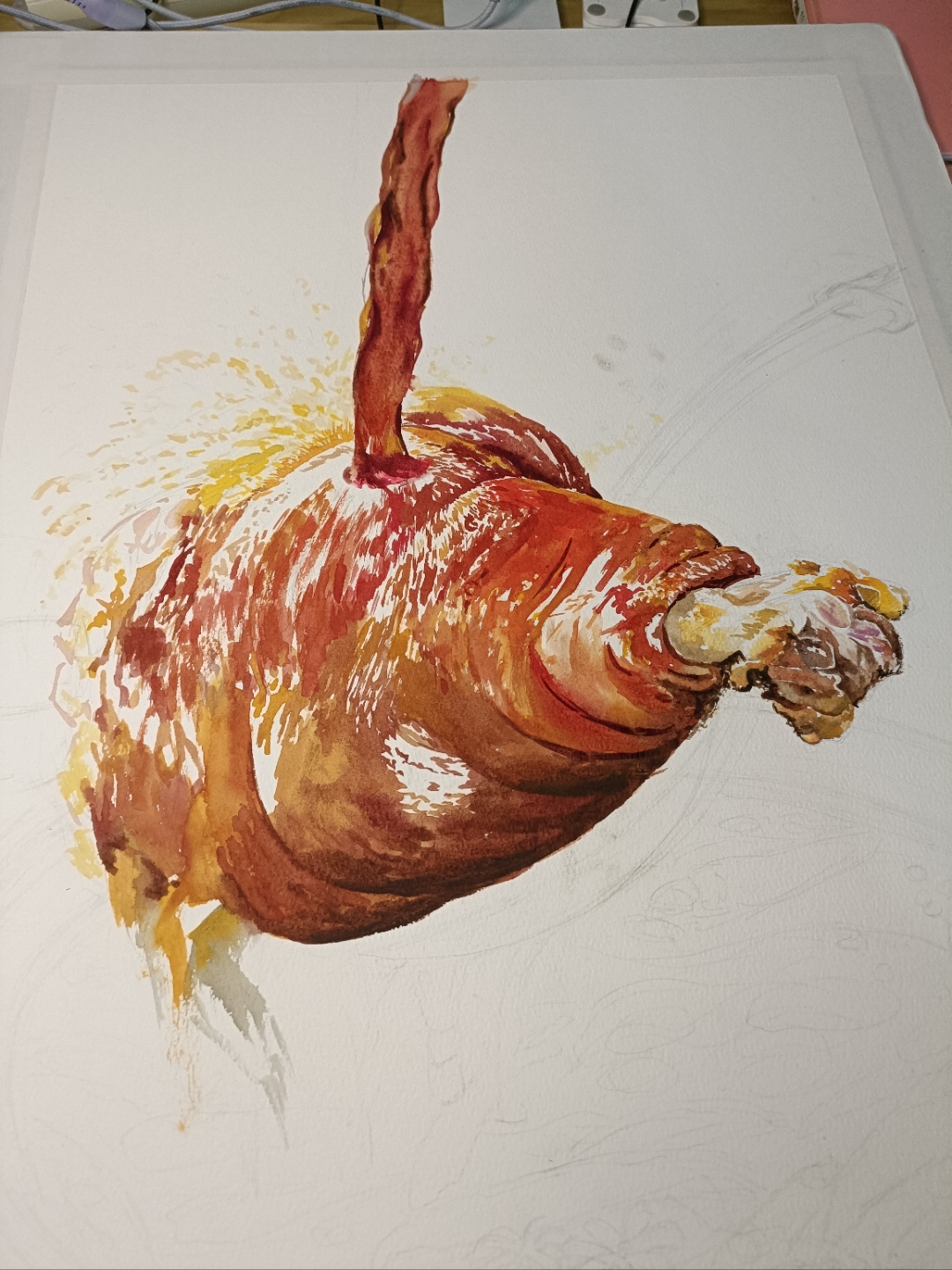 怡华手绘水彩作品浓香四溢的卤味肘子出锅啦