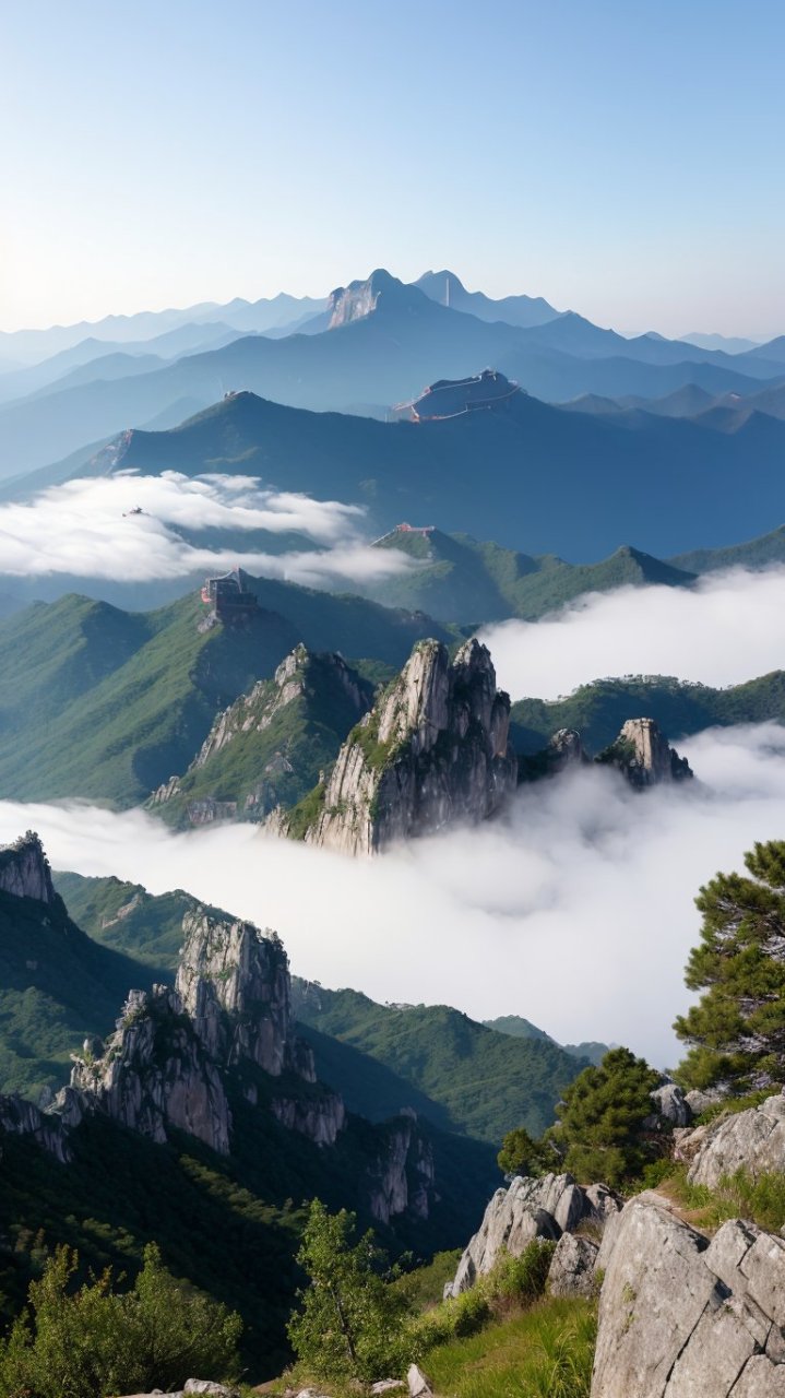 今日有幸登上一座古老的山峰,云雾缭绕,气象万千,仿佛穿越了时空.