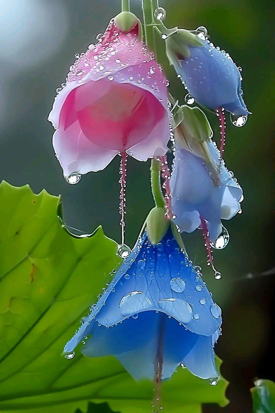 雨露润泽下的粉白花朵