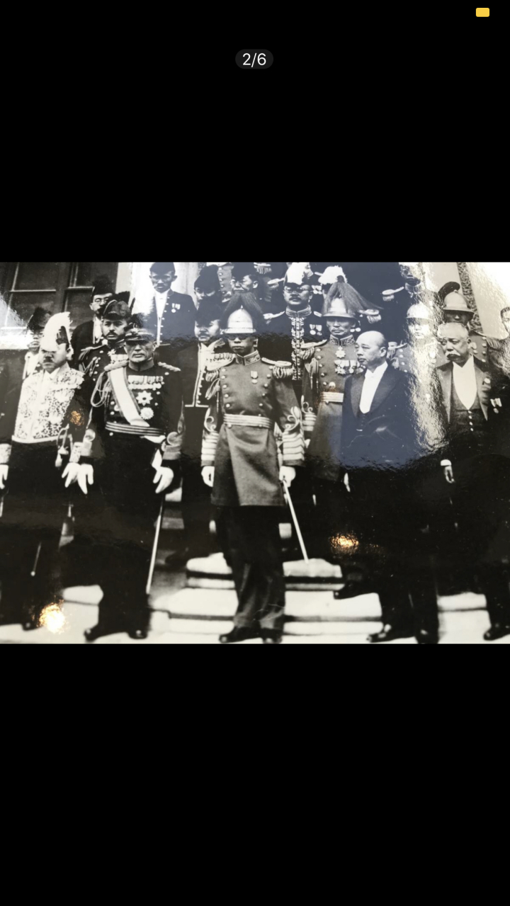 年3月1日在新京(吉林长春)称帝登基后和日军司令官本庄繁等大臣合影