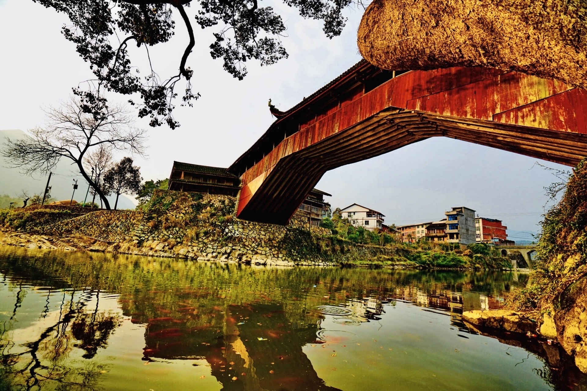 来一组被誉为世界最美廊桥的泰顺泗溪北涧桥没有人的春夏秋冬照片