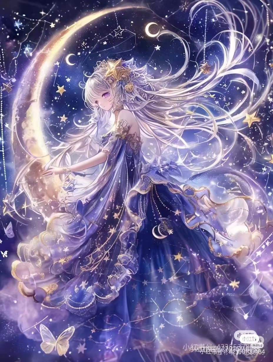 今晚的星空真美,我在画里遨游,感觉自己就是那个月亮上的仙女,闪耀着