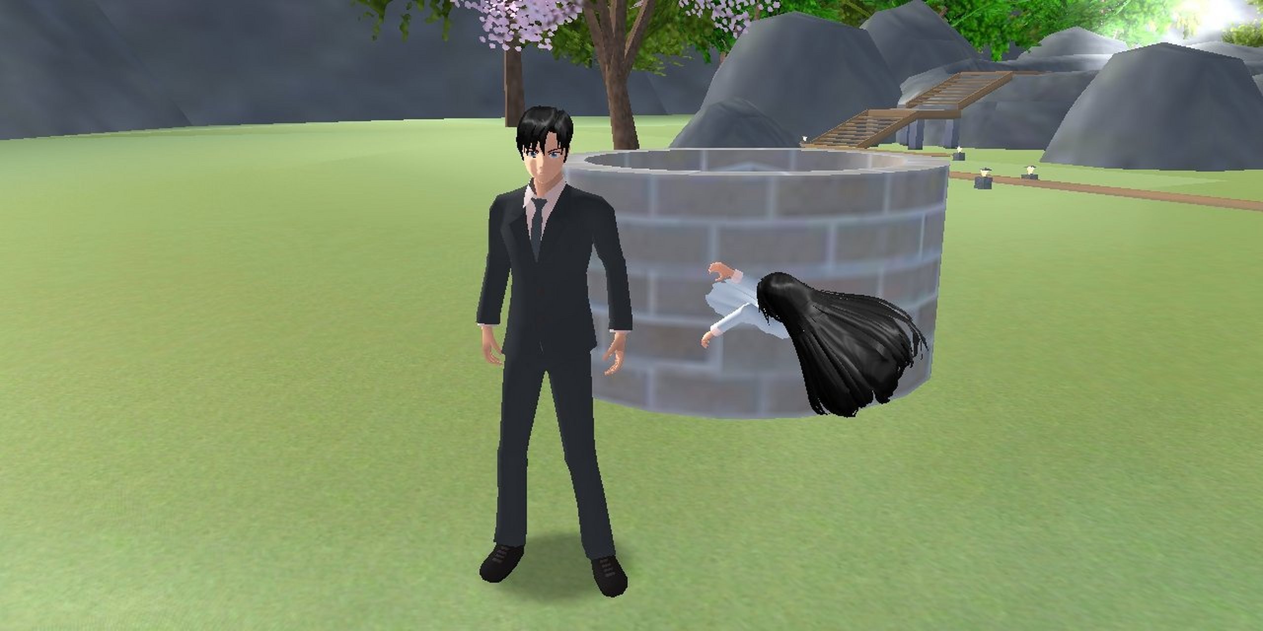 贞子被爸爸推下了井