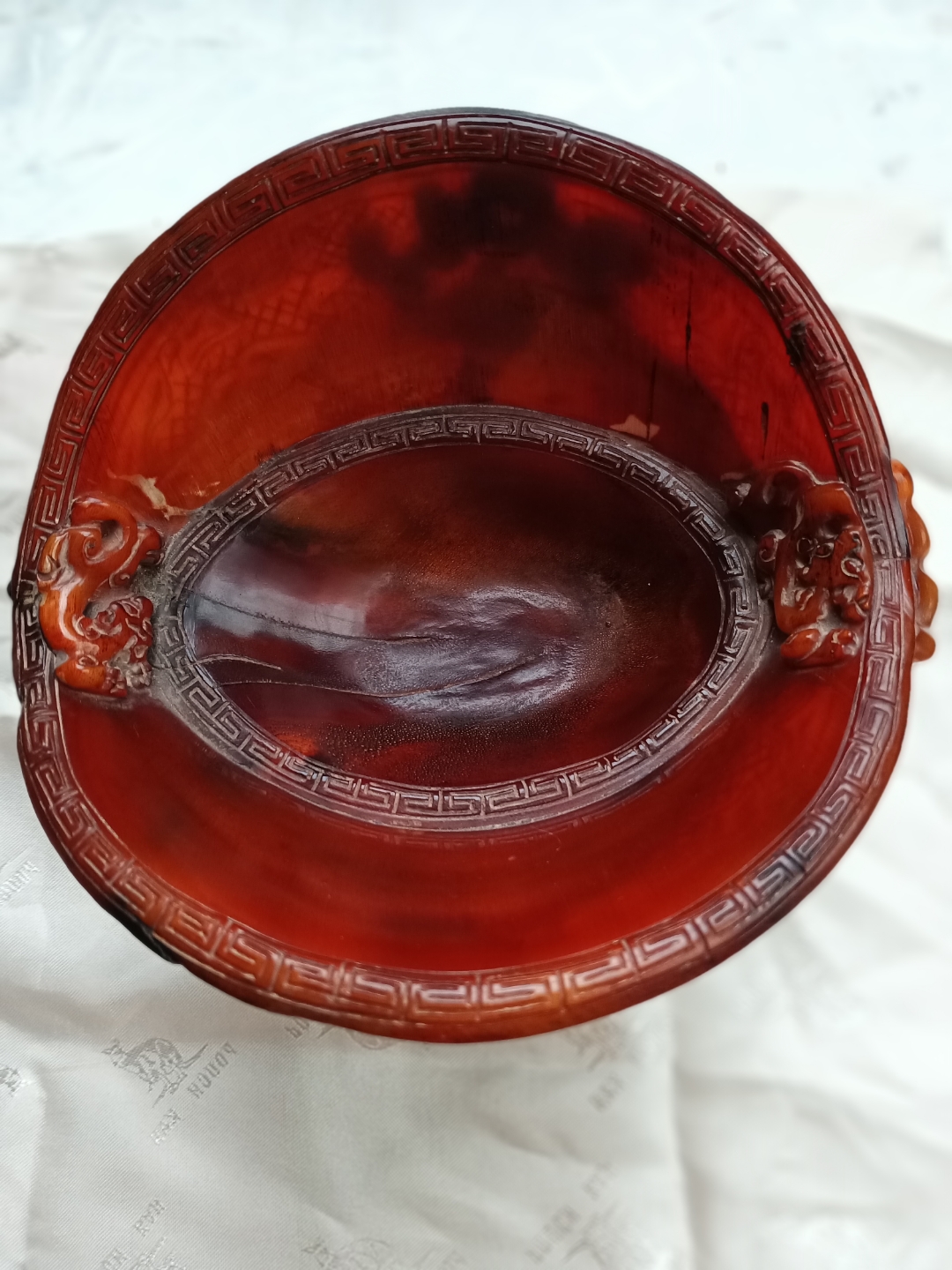 清:中期犀角雕螭龙纹杯完美的品相:私人旧藏